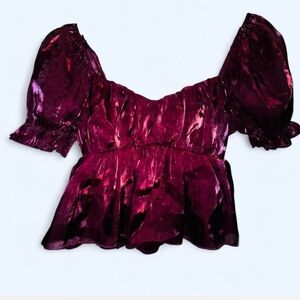 Archive-Style Whimsy Goth Sheer Burgundy Ruffle Blouse Moody M Statement Top